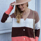Color Block V-Neck Button Down Cardigan