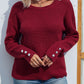 Button Detail Dropped Shoulder Rib-Knit Sweater