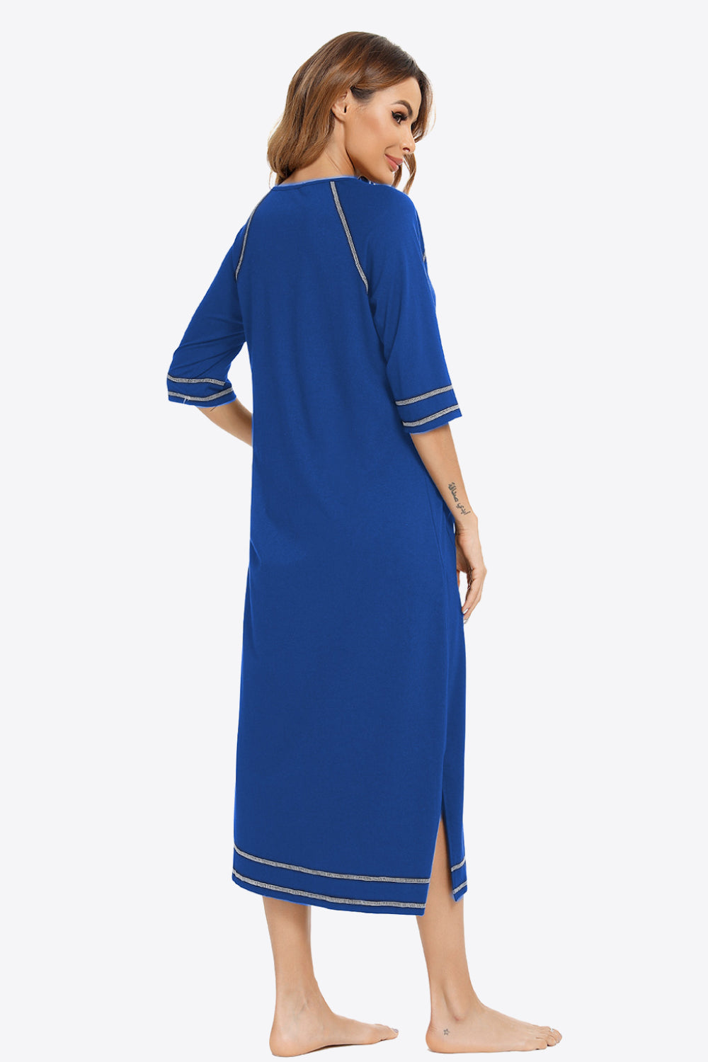 Zip Up Slit Night Dress with Pockets