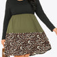 Plus Size Leopard Color Block Long Sleeve Dress