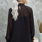 Frill Neck Spliced Mesh Blouse