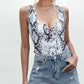 Animal Print Lace-Up Sleeveless Bodysuit