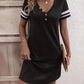 Striped Short Sleeve Decorative Button Dress