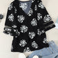 Botanical Print V-Neck Puff Sleeve Blouse