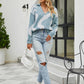 Two-Tone Ribbed Trim Johnny Collar Sweater