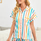 Striped Button-Up Shirt and Shorts Lounge Set