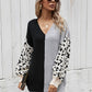 Leopard Color Block V-Neck Tunic Pullover Sweater