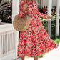 Floral Tie Neck Flounce Sleeve Tiered Dress