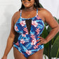 Floral Crisscross Spliced Mesh One-Piece Swimsuit