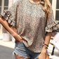 Leopard Print Flounce Sleeve Top