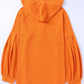 Puff Sleeve Side Slit Buttoned Waffle Knit Hoodie