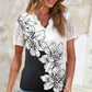Floral Graphic Scalloped V-Neck Top