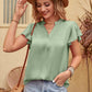Flutter Sleeve Notched Neck Satin Blouse