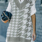 Houndstooth Side Slit Ribbed Sweater Vest Dress