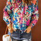 Floral Tie Neck Balloon Sleeve Top