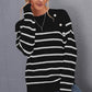 Striped Button Detail Round Neck Sweater