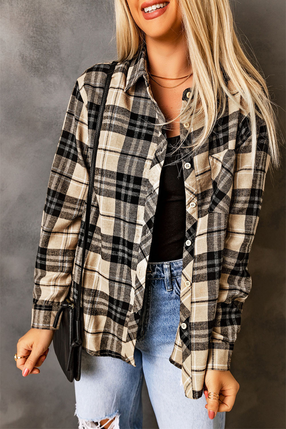 Plaid Button Front Shirt with Breast Pocket