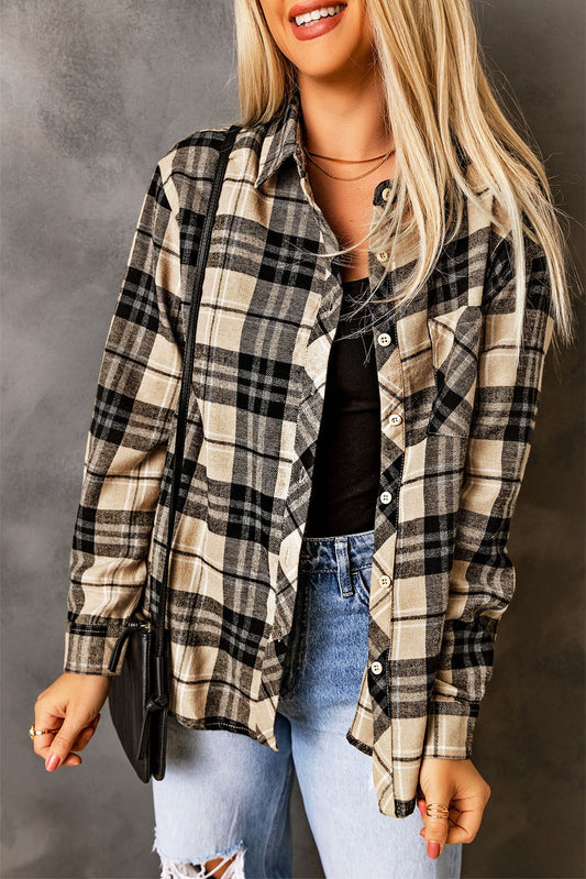 Plaid Button Front Shirt with Breast Pocket