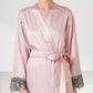 Contrast  Lace Trim Belted Robe