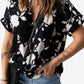Floral Notched Neck Cuffed Short Sleeve Blouse