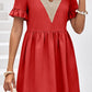 V-Neck Flounce Sleeve A-Line Dress