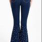 Full Size Pearl Trim Raw Hem Flare Leg Jeans