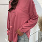 Half Button Pleated Detail Side Slit Blouse