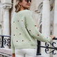 Heart Print V-Neck Dropped Shoulder Sweater