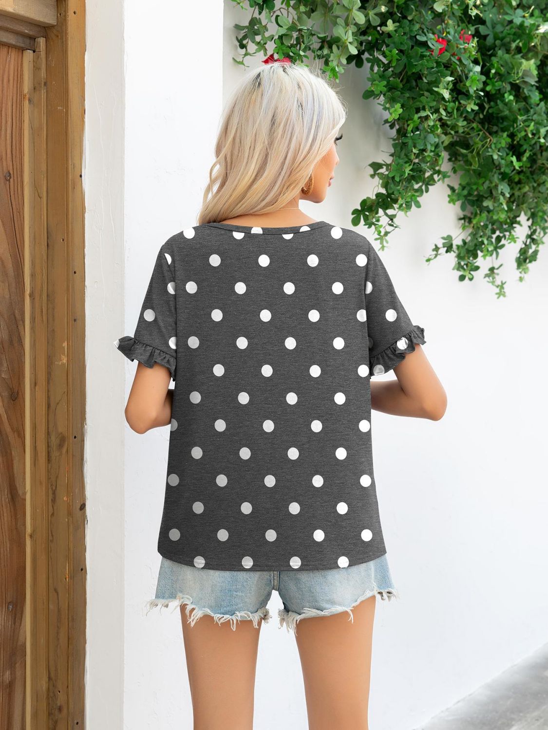Camouflage Flounce Sleeve Tee Shirt