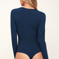 Lace Trim Ribbed Long Sleeve Bodysuit