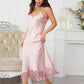 Spaghetti Strap V-Neck Ruffle Hem Satin Night Dress