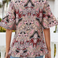 Printed Flounce Sleeve Ruffle Hem Blouse