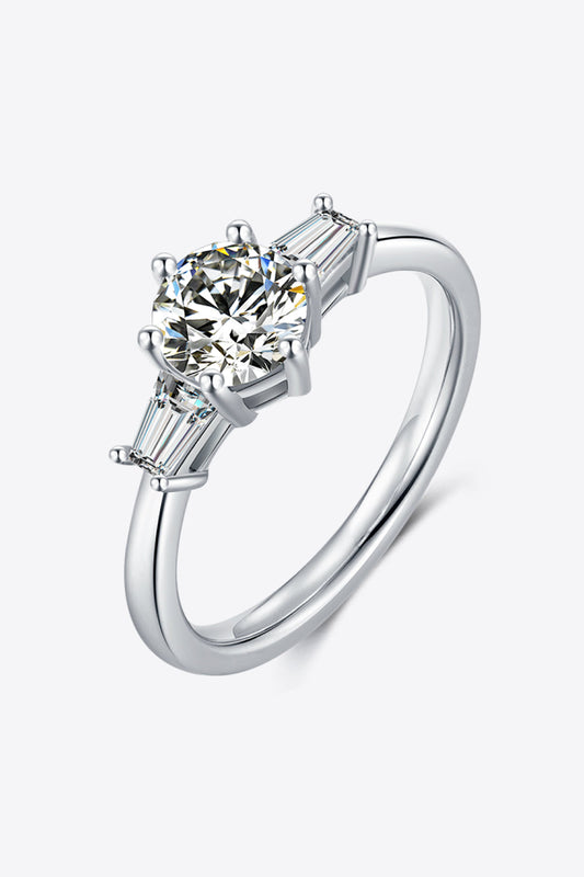 1 Carat Moissanite 925 Sterling Silver Three Stone Ring