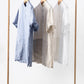Buttoned Round Neck Short Sleeve Linen Tee