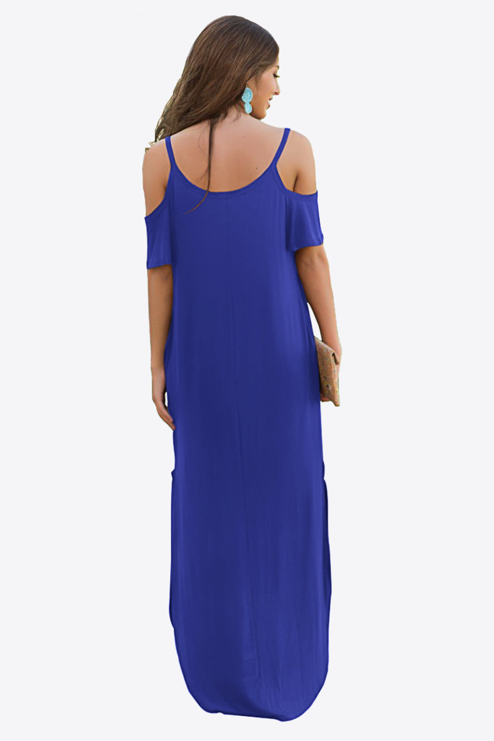 Cold-Shoulder Split Maxi Dress with Pockets
