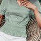 Decorative Button Smocked Peplum Blouse