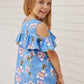 Girls Floral Cold-Shoulder Ruffled Top