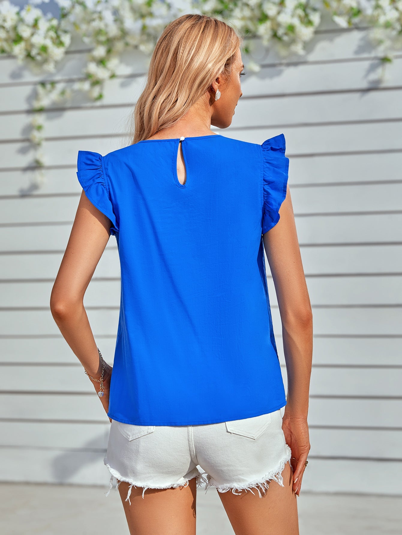 Ruffled Flutter Sleeve Lace Yoke Blouse
