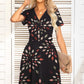 Printed Short Sleeve Surplice Neck Dress