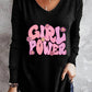 GIRL POWER Leopard Graphic V-Neck Top