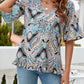 Printed Flounce Sleeve Ruffle Hem Blouse