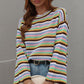 Multicolored Stripe Drop Shoulder Round Neck Sweater