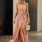 One-Shoulder Belted Front Split Dress