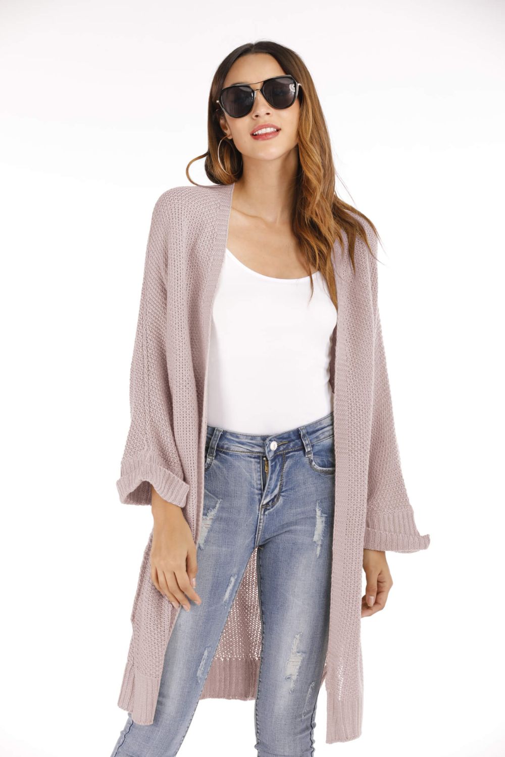 Open Front Slit Exposed Seam Cardigan