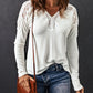 Ribbed V-Neck Spliced Lace Top