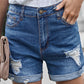 Medium Wash Folded Denim Shorts