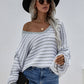 Striped Drop Shoulder V-Neck Pullover Sweater