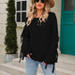 Tassel Detail Rib-Knit Round Neck Sweater
