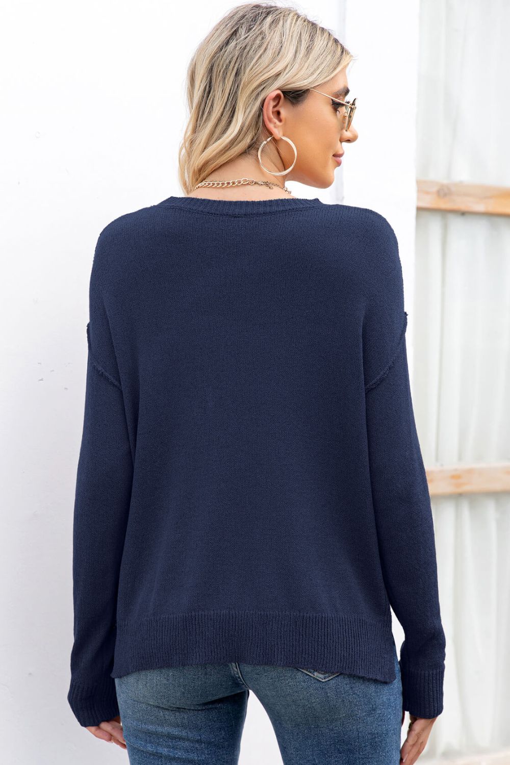 Exposed Seam Knit Top with Breast Pocket