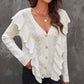 Button Front Ruffle Trim V-Neck Cardigan